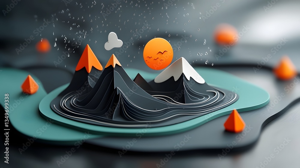Poster captivating fluid topographic terrain data visualization of dynamic atmospheric weather patterns