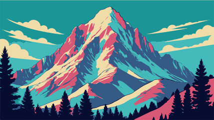 beautiful picture of a mountain full of pine trees and only six colors