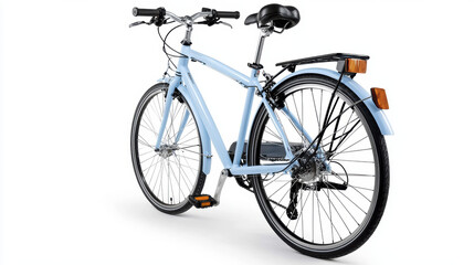 Fototapeta premium Light blue bicycle with sleek design, featuring comfortable seat and sturdy frame, perfect for urban commuting and leisure rides