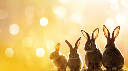 Four Rabbits Sit In Silhouette Under A Dreamy Sky