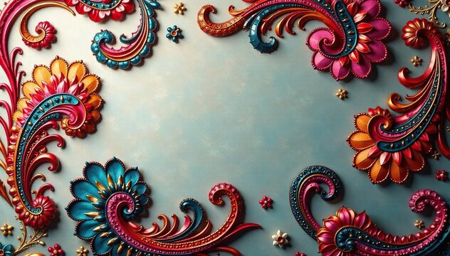 Elegant paisley design, muted color palette on silk , motif, paisley