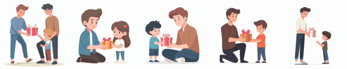 vector of a young man giving gifts to children