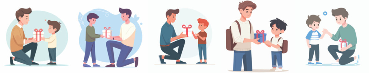 vector of a young man giving gifts to children