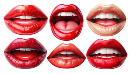 Obraz premium Red lips with heart shape illustration showcasing beauty, glamour, and love