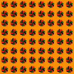 Dynamic pinwheel patterns in bold red, green, and navy create a mesmerizing geometric repeat. Each rounded-corner tile features a striking spiral design that combines modern aesthetics and traditional