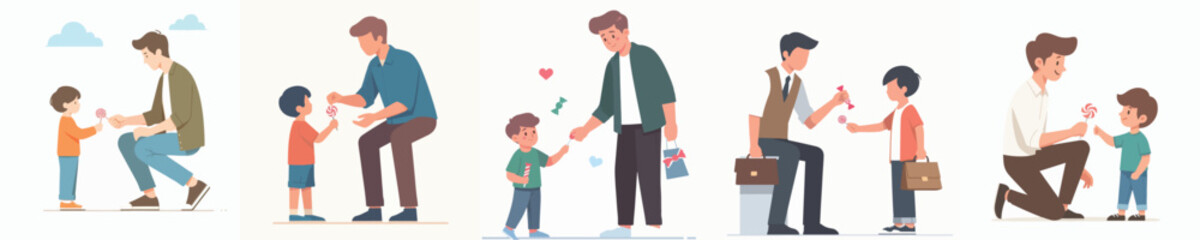vector of a young man giving candy to children