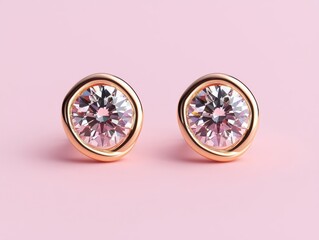 Modern diamond stud earrings with a twisted infinity design, isolated on a seamless peach background
