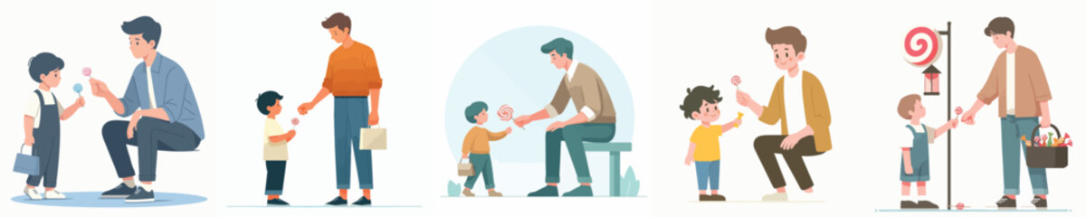 Fototapeta premium vector of a young man giving candy to children