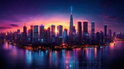 Obraz premium Vibrant city skyline at dawn