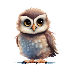 Cute baby owl standing on transparent background