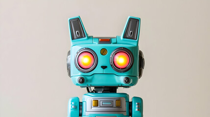 Fototapeta premium Light Teal Robot Toy Head With Glowing Eyes