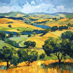 Impressionistic Landscape Painting of Rolling Hills