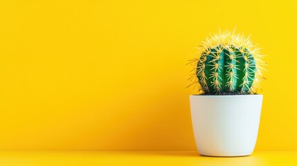 Yellow background cactus plant pot minimal design