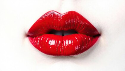 Obraz premium Bold red lip swatch against pure white backdrop , hue, intense, visual content