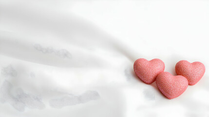 Pink Hearts On White Fabric