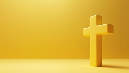 Yellow cross on yellow background, faith, hope, religion, minimal design, website banner