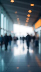 Generative AI Abstract Blurred View of People Walking in a Modern Airport Terminal