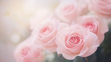 Obraz premium Pink roses closeup. As a wedding background and for Valentine's Day. Soft focus blur.