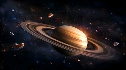 Saturn Planet With Rings In Outer Space