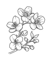 Cherry Blossom Coloring Page &ndash; Springtime Floral Illustration