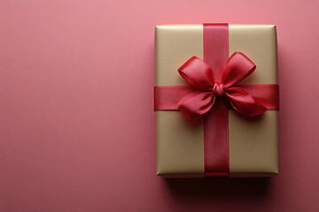 beautifully wrapped gift box with a shiny red ribbon