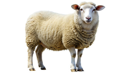 Fototapeta premium Sheep and lamb standing on a white background in a rural countryside setting
