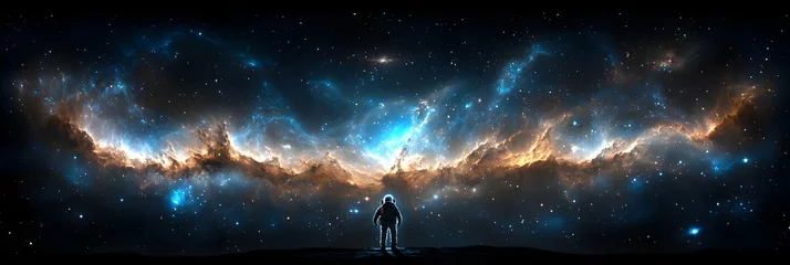 Astronaut Contemplating a Vibrant Nebula in a Dark Starry Sky © ardi