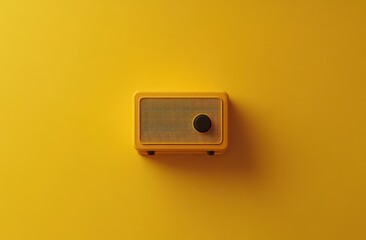 Yellow vintage radio on yellow background, minimalist design, nostalgic feel, perfect for retro themed projects