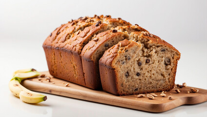 Freshly Baked Banana Bread Displayed Against a Bright White Background