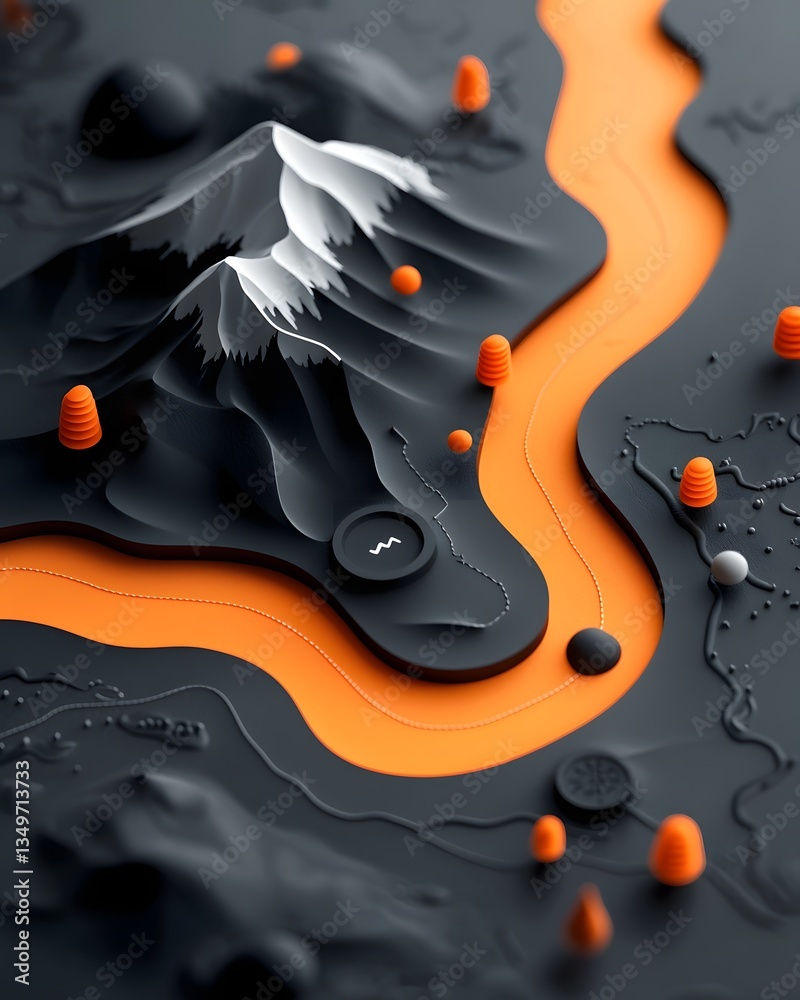 Poster detailed topographic data map with fluid rainfall patterns abstract generative shapes and intricate 