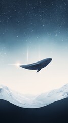 Cosmic Whale Soars Over Snowy Peaks.