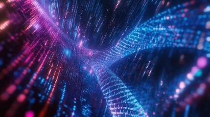 Fototapeta premium Abstract digital data flow, glowing lines, futuristic tunnel, technology background, digital art