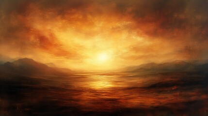 Obraz premium Fiery Sunset over Calm Highland Lake