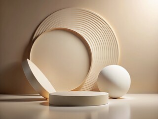 Minimalist Circular Design: Abstract Beige and White Geometric Shapes