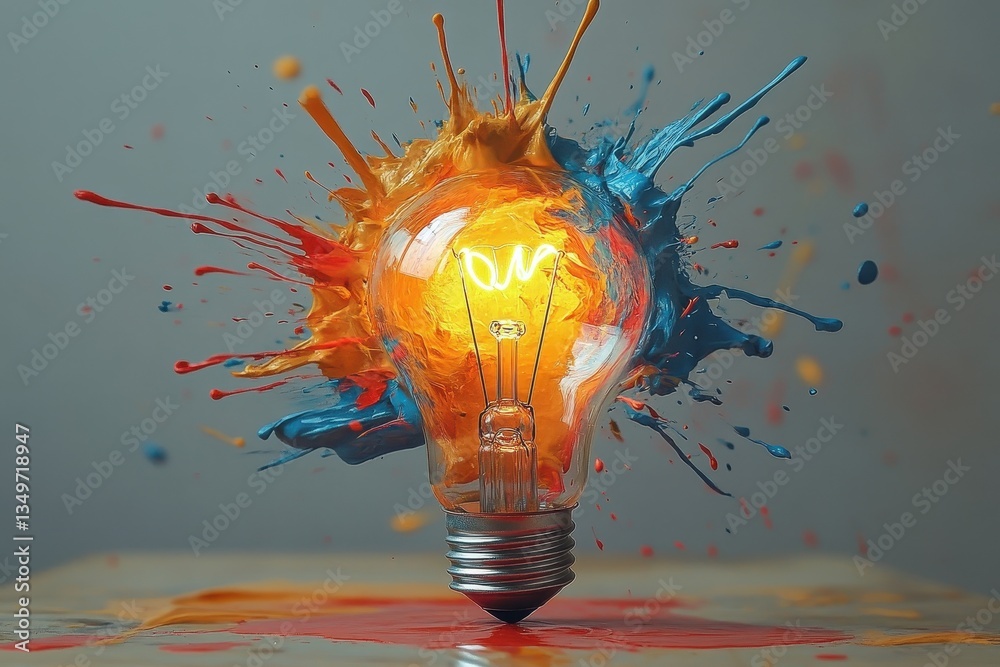 Aufkleber bright light bulb illuminating a vibrant swirl of orange, symbolizing creativity and inspiration in 