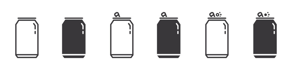 Set of soda can icons. Aluminum cans symbol, beverage, beer and brewing, marketing, business, recyclable. Drink bottle. Vector. EPS10.