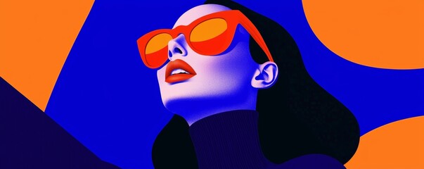 A vibrant and artistic portrayal of a woman wearing sunglasses, featuring bold colors and a modern graphic style.