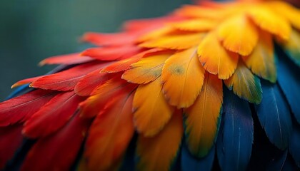 Obraz premium Vibrant Parrot Feathers Close Up Colorful Texture