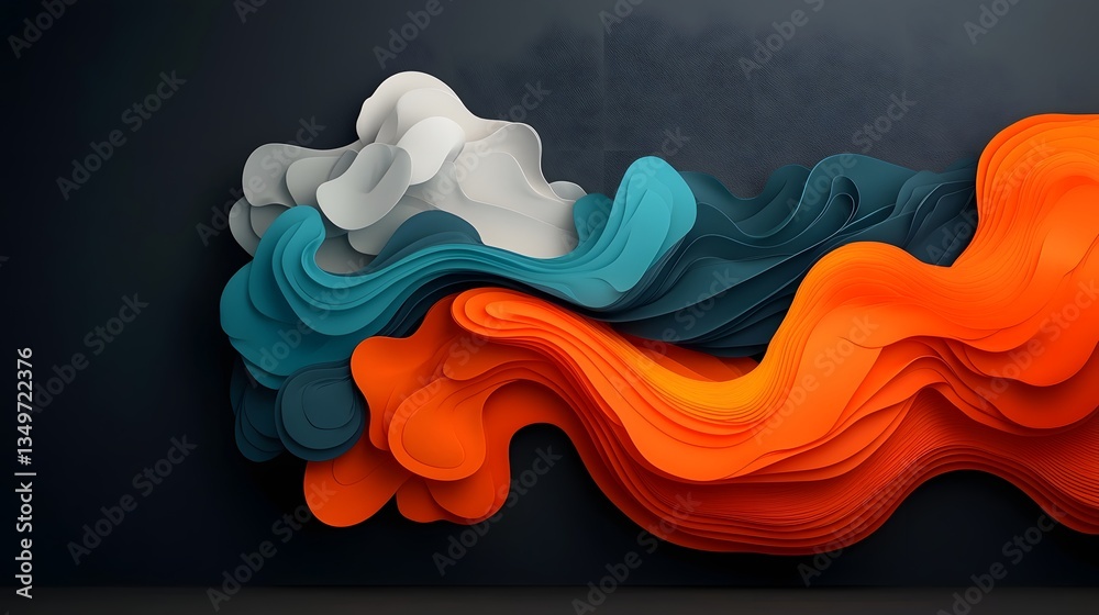 Poster flowing dynamic and vibrant fluid topographic data visualization showcasing the real time analytics 