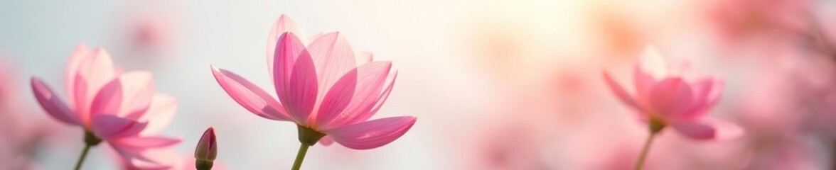 Fototapeta premium Delicate flower petals unfolding in morning light, white background, spring