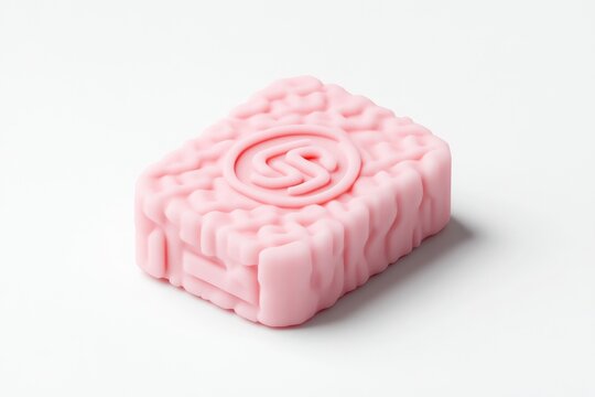 Pink brain-shaped soap bar.  Detailed embossed brain texture