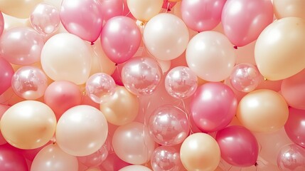 A dreamy combination of pearl white and pastel pink balloons, creating a soft, luxurious aesthetic.