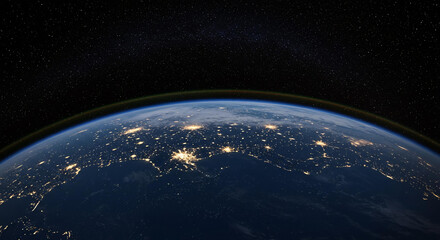 Stunning Night View of Earth from Space City Lights and Starry Sky