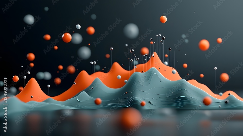 Poster flowing rainfall pattern in a dynamic fluid data visualization showcasing intricate topographic weat
