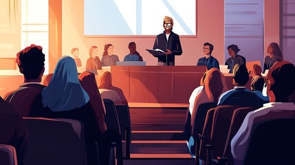 Diverse group lecture hall presentation. (1)