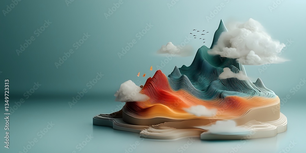 Poster fluid abstract terrain visualization with dynamic weather data mapping and mesmerizing rainfall patt