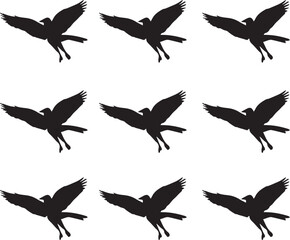 Vector silhouette flying bird clipart illustration. 