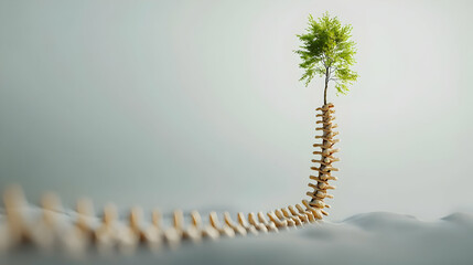 Obraz premium Spine With Growing Tree In Light Beige Background