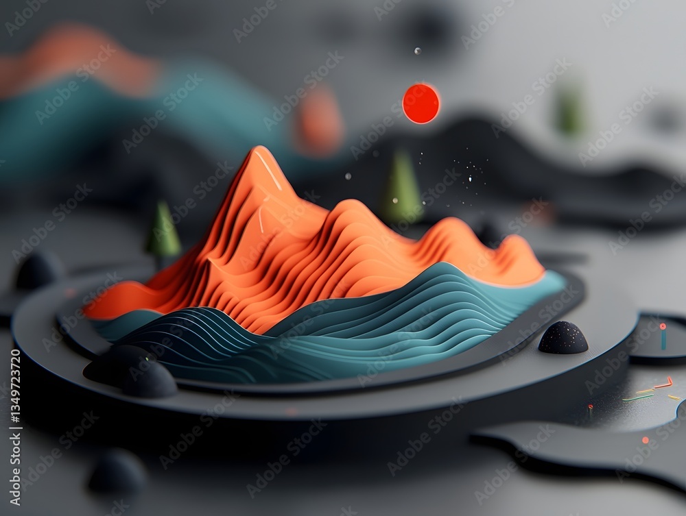Poster fluid rainfall data map with intricate topographic contours created through a generative algorithmic