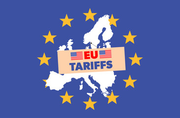 Trade relations and tariffs between the European Union and the United States of America. EU map. Vector illustration.